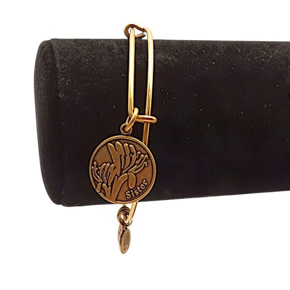 Alex and Ani Sister Charm Bracelet Bangle Adjustable Gold Tone USA Made Y2K - Picture 3 of 14